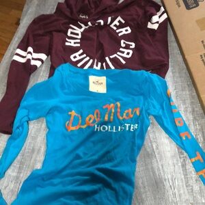 Hollister Blue and Red Long Sleeve Tees